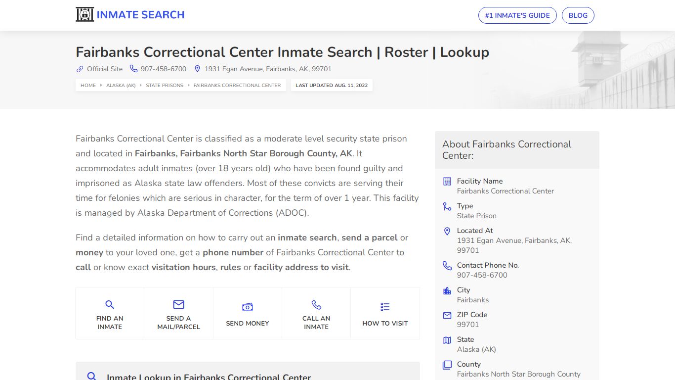 Fairbanks Correctional Center Inmate Search | Roster | Lookup